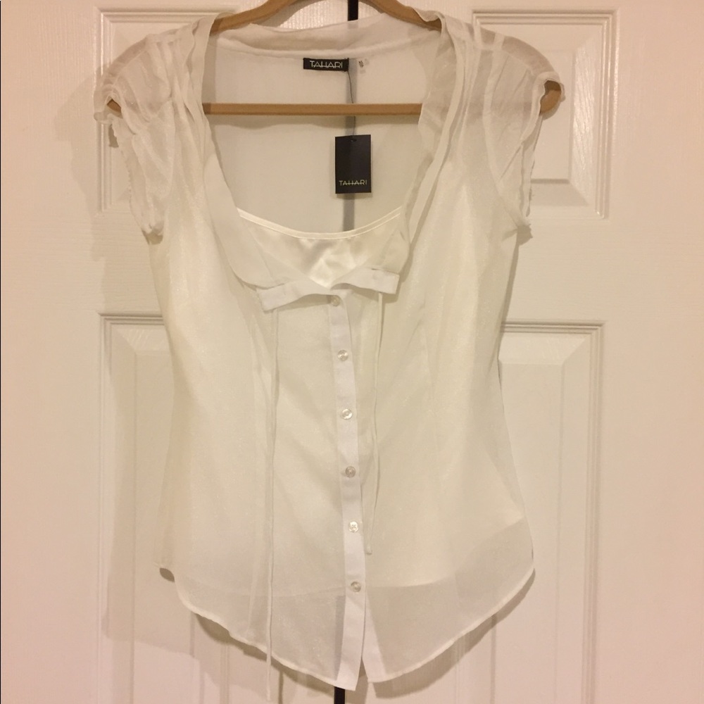 NWT Tahari shimmery white blouse and shell XS